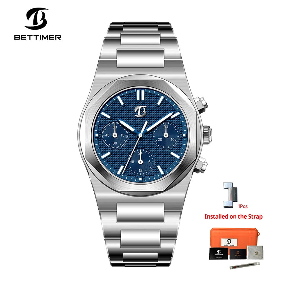 2024 New BETTIMER 38.5MM Men's Mechanical Watches ST1903 Fashion Chronograph Stainless Steel Sapphire Waterproof BWG-9 Clock