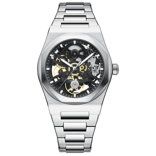 2025 New Bettimer Men's Hollow Automatic Mechanical Watch Sapphire Stainless Steel AR Coating Waterproof Business Clock BWG-9