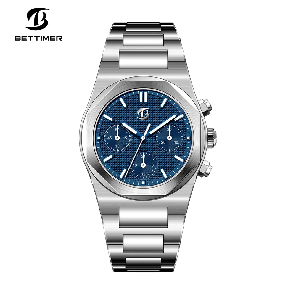2024 New BETTIMER 38.5MM Men's Mechanical Watches ST1903 Fashion Chronograph Stainless Steel Sapphire Waterproof BWG-9 Clock