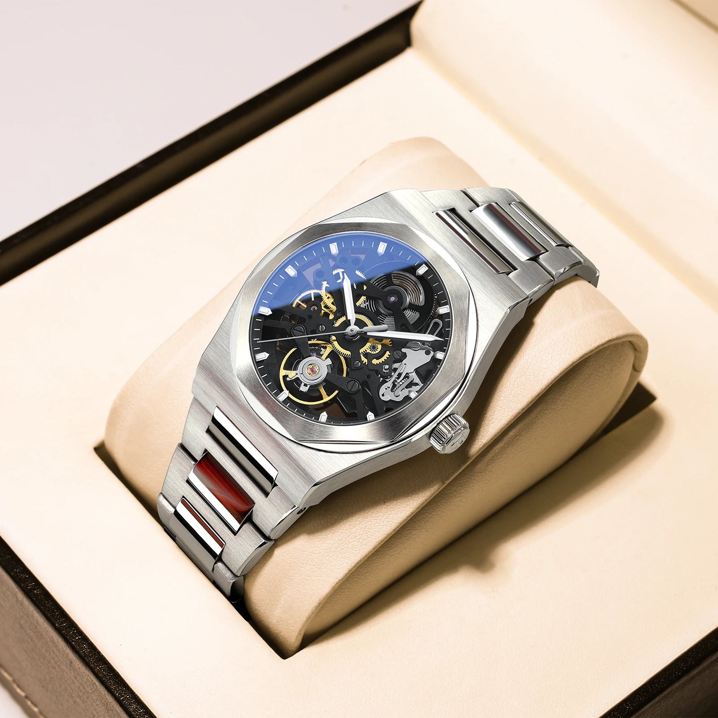 2025 New Bettimer Men's Hollow Automatic Mechanical Watch Sapphire Stainless Steel AR Coating Waterproof Business Clock BWG-9
