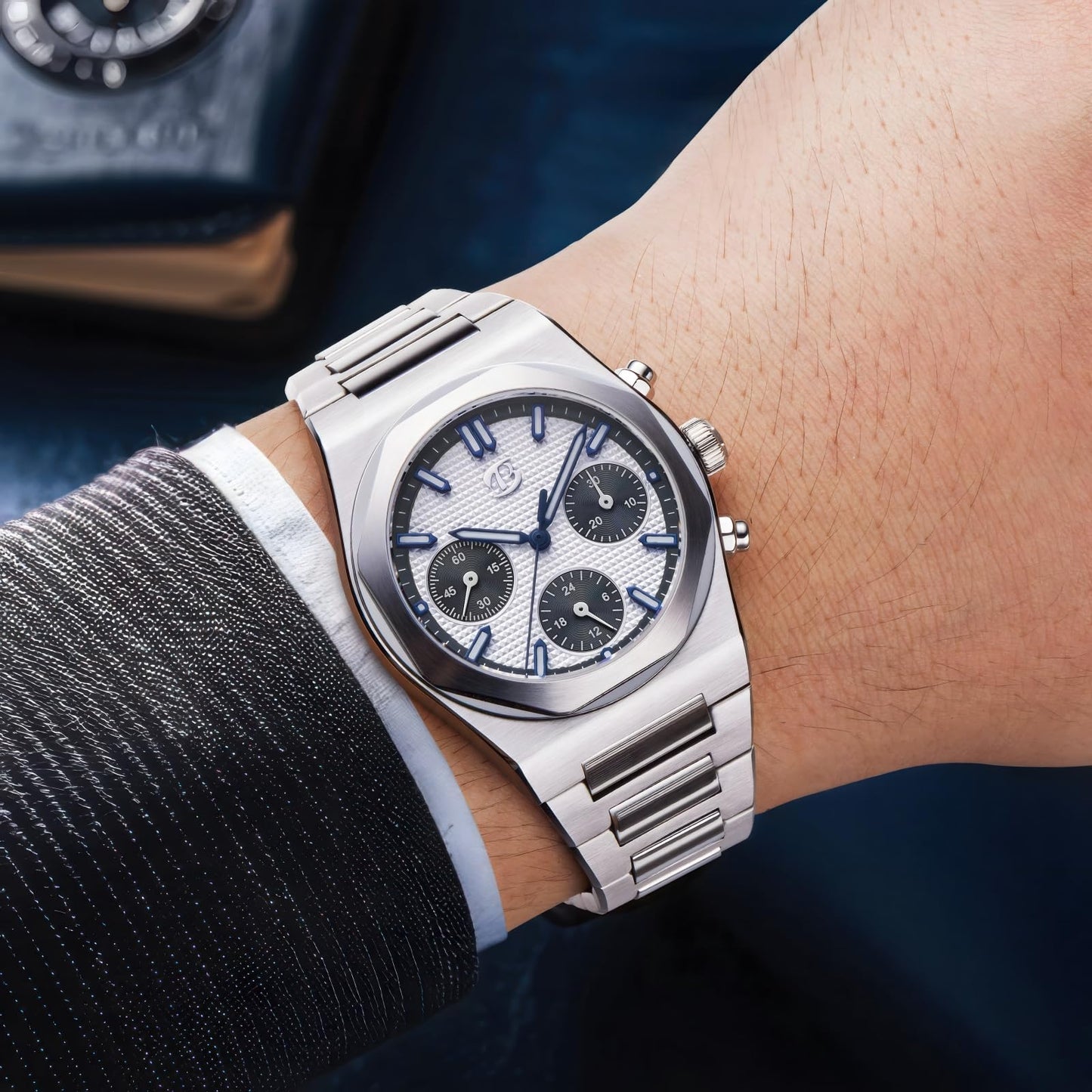 BETTIMER Men's Mechanical Chronograph Wristwatch with ST1903 Movement - 38.5mm 316L Stainless Steel Sapphire Luminous Manual Winding Chronograph Watches for Men