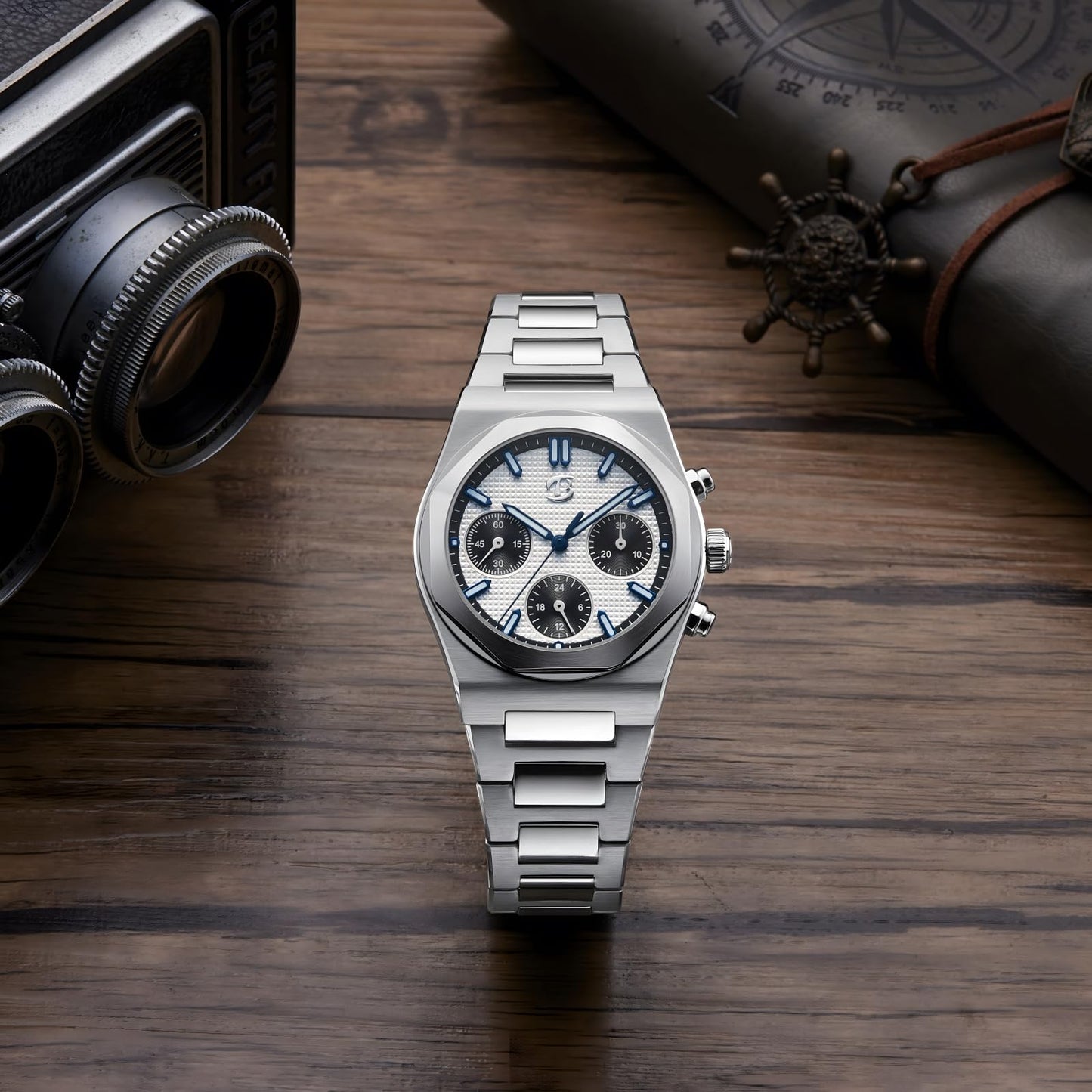 BETTIMER Men's Mechanical Chronograph Wristwatch with ST1903 Movement - 38.5mm 316L Stainless Steel Sapphire Luminous Manual Winding Chronograph Watches for Men